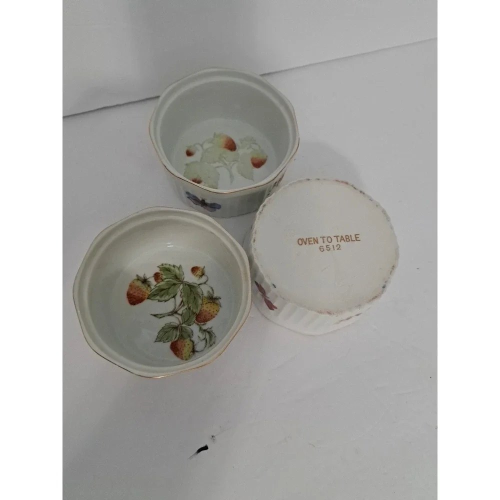 3 Royal Crown Japan SPRING TIME Ramekins Butterfly Strawberry 6512 Oven To Table